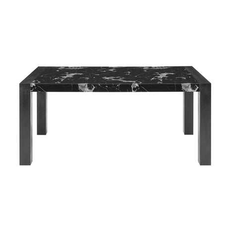 Elegant Black Dining Table with Faux Marble Top and (4) Charcoal Padded Chairs
