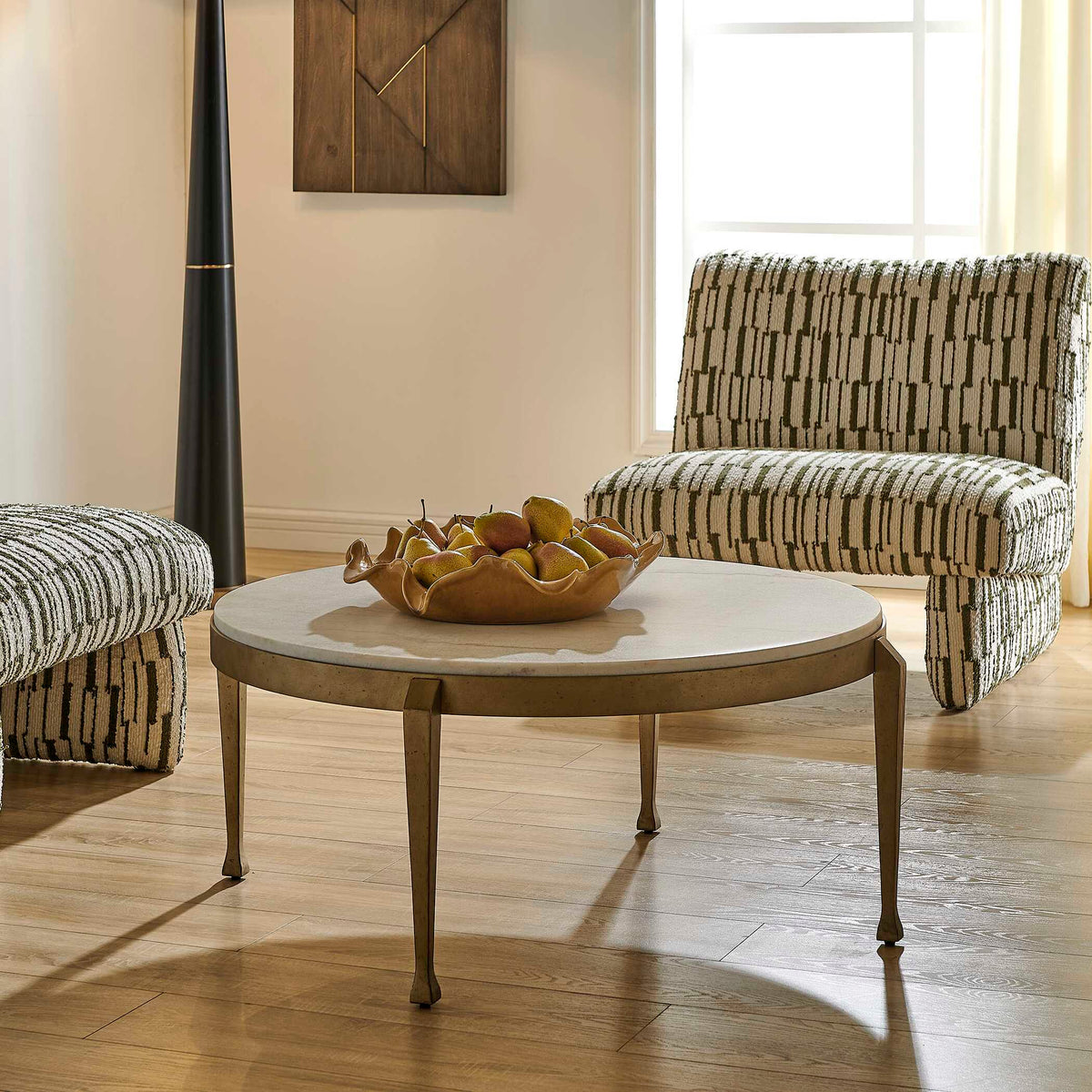 Tylan Round Marble Coffee Table Brass / White - Gold / White by Uttermost - View 3