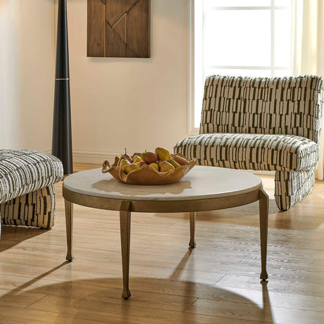 Tylan Round Marble Coffee Table Brass / White - Gold / White by Uttermost - View 3