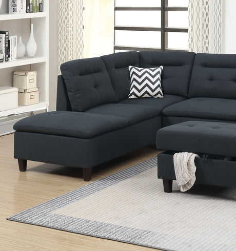 Living Room Furniture Black Cushion Sectional w Ottoman Linen Like Fabric Sofa Chaise - sold by Home Elegance USA