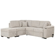 2 in 1 Sleeper Sofa Bed with Storage Ottoman, Beige Linen Upholstery, 84.75' L Shape Couch for Small Spaces - sold by Home Elegance USA
