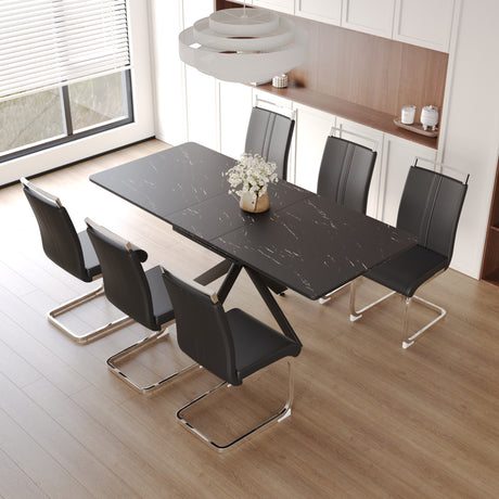 62.4' extendable 78.15' dining Table Set for 6-8 Person for Dining Room,C-shaped Tube Soft padded armless dining chair and Very large Dining Room Table Kitchen Table Chair Set with metal Legs - sold by Home Elegance USA
