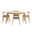 Mid-Century Modern 5-Piece Dining Set: Solid Rubberwood Table + 4 Gray Upholstered Chairs, White Oak Finish, Gray Fabric - sold by Home Elegance USA