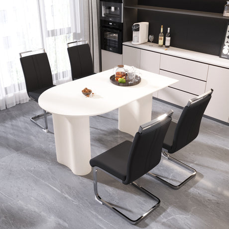 63 'medieval modern cream style MDF dining table and PU armless dining chair set 4. Assemble Desktop and Silver plated metal leg dining chair set, suitable for home&kitchen - sold by Home Elegance USA