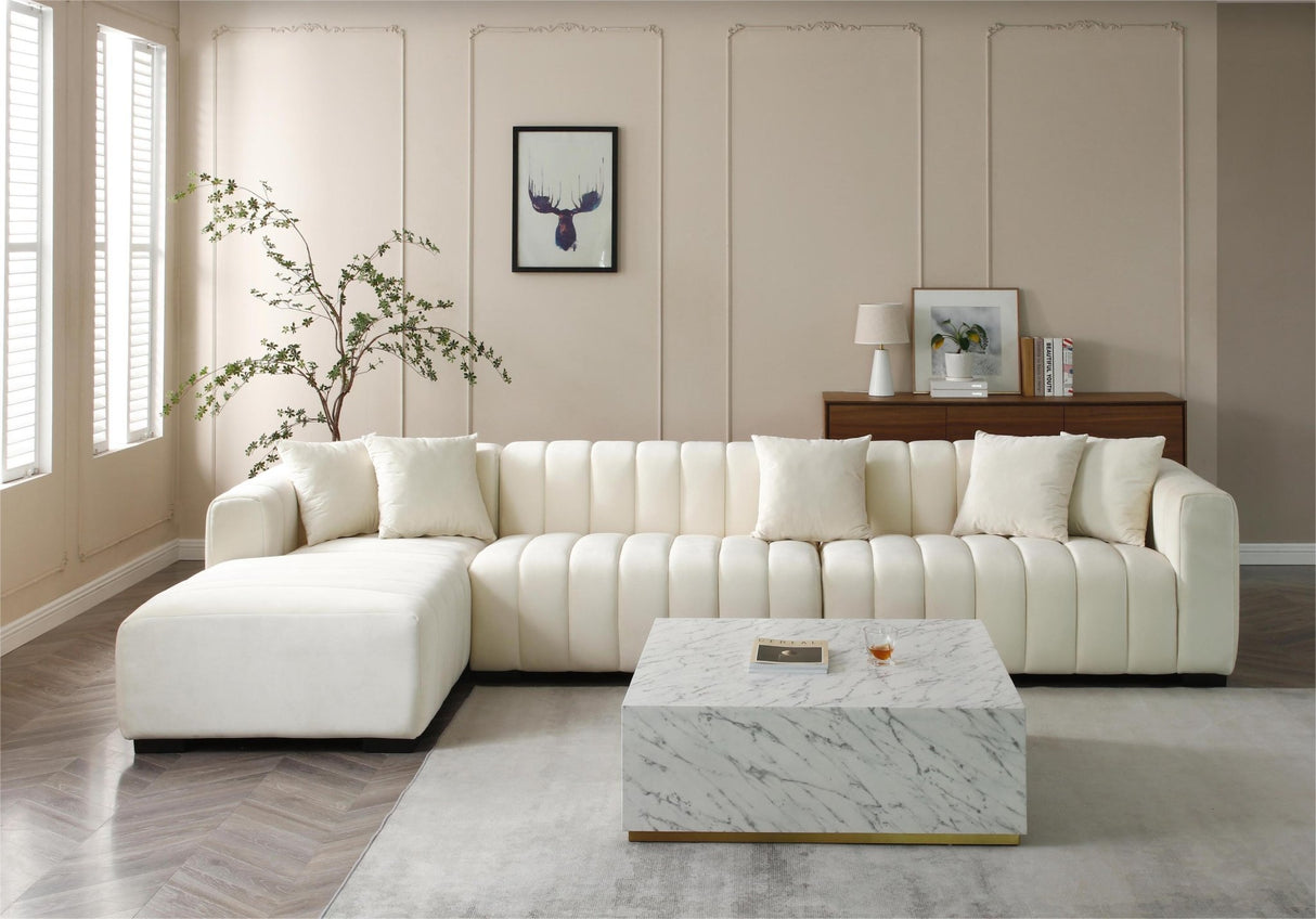 139'' Channel Tufted Sofa Velvet Upholstered Left Chaise Modular Sofa beige | Home Elegance USA