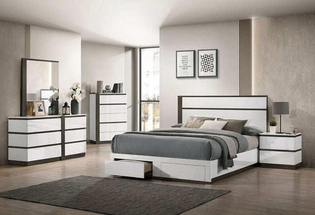 Birsfelden - 5 Piece Queen Bedroom Set With Chest - White / Metallic Gray - Wood | Home Elegance USA