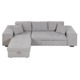 Modern Reversible L-Shape Pull Out Sleeper Sofa with Storage Chaise and Stools, Gray Linen, 104.5'