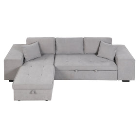 Modern Reversible L-Shape Pull Out Sleeper Sofa with Storage Chaise and Stools, Gray Linen, 104.5' - sold by Home Elegance USA