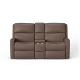 Catalina Transitional Leather Power Reclining Loveseat With Console | Flexsteel