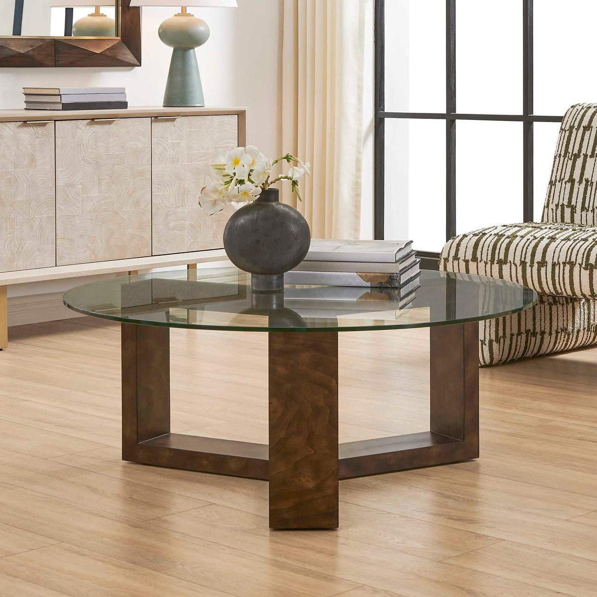 Ignis Round Glass Coffee Table Brown / Woodtone - Dark Brown by Uttermost - View 3