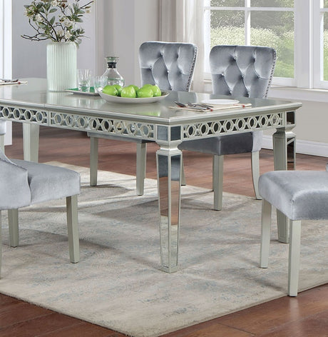 Glam Silver And Dark Gray 7pc Dining Set Table w Leaf Wingback 6x Chairs Acrylic Tufted Dining Room Furniture - sold by Home Elegance USA