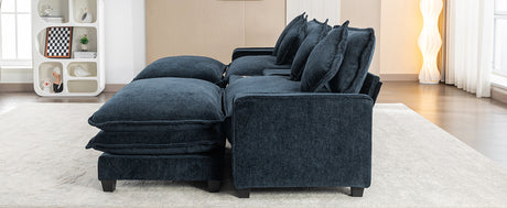 Contemporary Chenille Upholstered Sectional Sofa with Ottomans, USB Ports, Cup Holders & Storage, Blue - sold by Home Elegance USA
