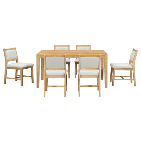 TREXM 7-Piece Retro Dining Table Set for 6, 1 Rectangular Wood Dining Table Set for 6 with Upholstered Chairs for Dining Room and Kitchen (Natural) - sold by Home Elegance USA