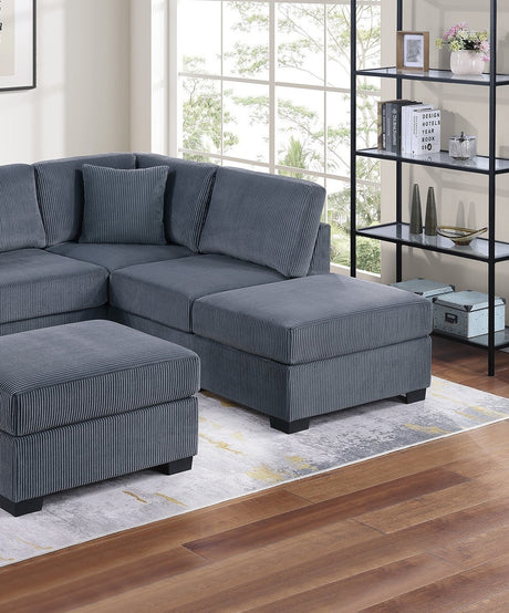 Contemporary Sectional Sofa Set Reversible L/R Chaise Sofa Dark Gray Corduroy Upholstered Pillows Living Room Furniture - sold by Home Elegance USA