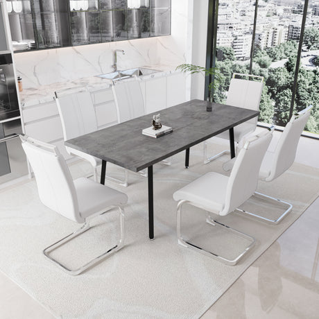 55.12-70.87' expandable square dining table set that can accommodate 4-6 people, equipped with 6 C-shaped tubular cushioned armless dining chair,  kitchen table and chair set, with metal legs - sold by Home Elegance USA