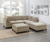 Camel Chenille Fabric Modular Sectional 6pc Set Living Room Furniture Corner L - Sectional Couch 2x Corner Wedge 2x Armless Chairs and 2x Ottomans Tufted Back Exposed Wooden Base | Home Elegance USA