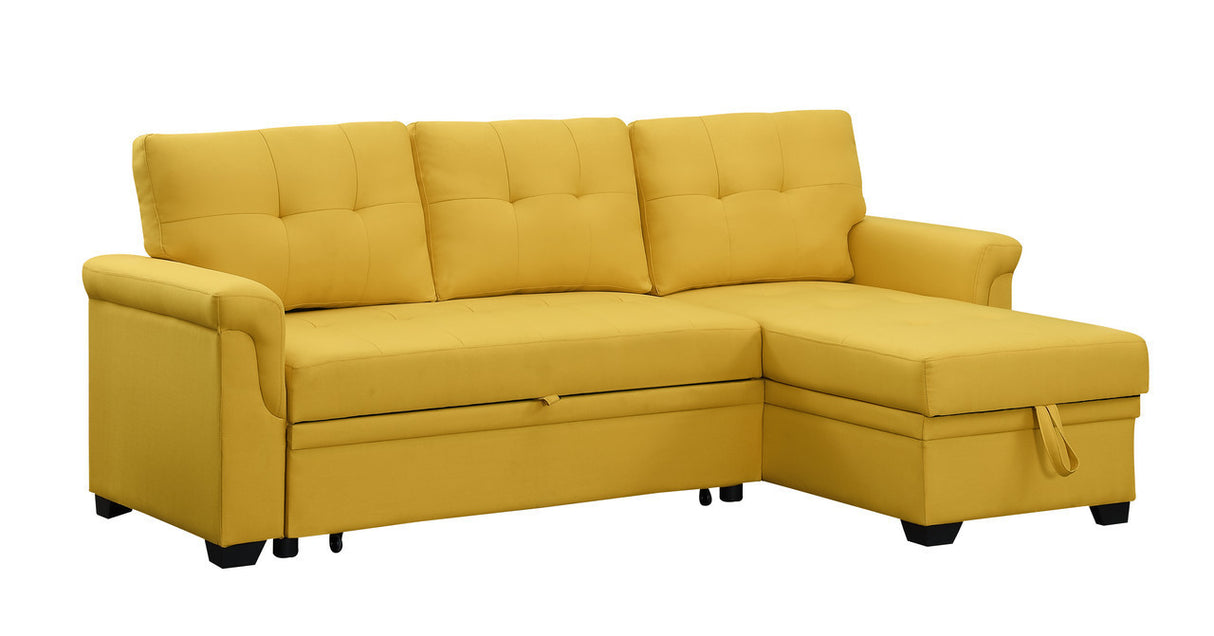 Lucca Yellow Linen Reversible Sleeper Sectional Sofa with Storage Chaise - Home Elegance USA