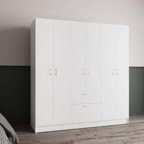 Kibo 6 Doors Armoire, One Drawer, Rod, Seven Interior Shelves, White -Bedroom - sold by Home Elegance USA