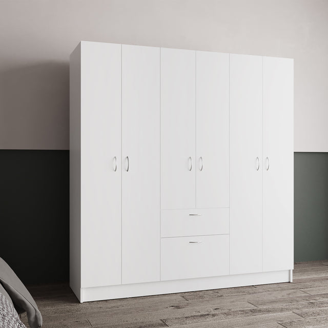 Kibo 6 Doors Armoire, One Drawer, Rod, Seven Interior Shelves, White -Bedroom - sold by Home Elegance USA