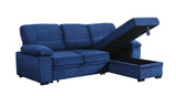 Kipling Blue Velvet Fabric Reversible Sleeper Sectional Sofa Chaise - Home Elegance USA