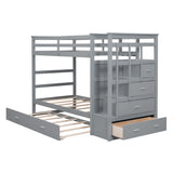 Twin Over Twin Bunk Bed with Trundle and Staircase,Gray(OLD SKU:LT000068AAE) - Home Elegance USA