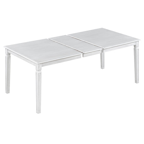 TREXM Vintage Extendable Dining Table Set for 6 with 4 Chairs & Bench, 59 to 72-Inch Rustic Farmhouse Kitchen Table Set with Distressed Finish and Retro Carved Legs (Washed White) - sold by Home Elegance USA
