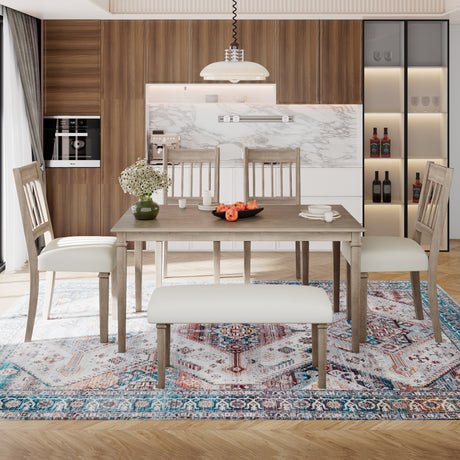 6-Piece Retro Dining Room Set, Classic Kitchen Furniture Set, Wooden Rectangular Table and 4 Chairs with Bench for kitchen & Dining Room, Easy Assembly, Space Saving, (BROWN) - sold by Home Elegance USA