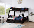 Transitional Bunk Bed Black Finishing And Underbed Drawers Angled Ladder