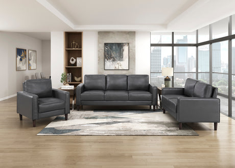 Modern Living Room Furniture 3pc Set Sofa Loveseat Chair Dark Gray Faux Leather Upholstered Cushion Back Seat Solid Wood