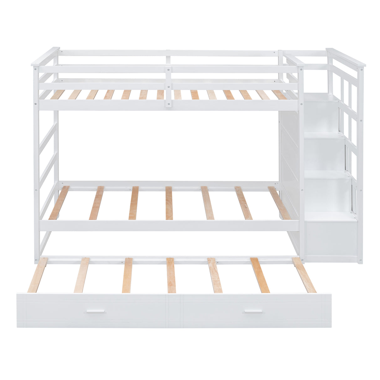 Twin Over Twin Bunk Bed with Trundle and Staircase,White(OLD SKU:LT000068AAK) - Home Elegance USA