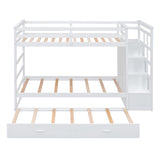 Twin Over Twin Bunk Bed with Trundle and Staircase,White(OLD SKU:LT000068AAK) - Home Elegance USA