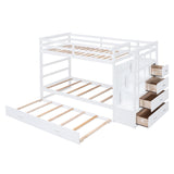 Twin Over Twin Bunk Bed with Trundle and Staircase,White(OLD SKU:LT000068AAK) - Home Elegance USA