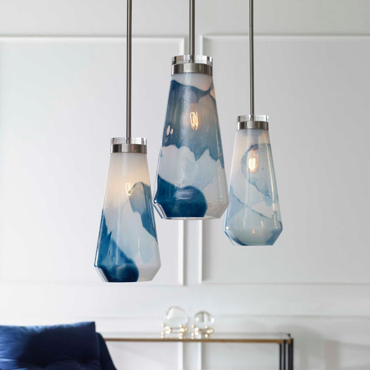Windswept 1 Light Mini Pendant Blue & White - Blue / Silver by Uttermost - View 3