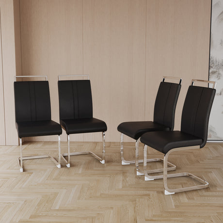 63 'medieval modern cream style MDF dining table and PU armless dining chair set 4. Assemble Desktop and Silver plated metal leg dining chair set, suitable for home&kitchen - sold by Home Elegance USA