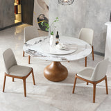 Modern Marble Dining Table, 59' Round Sintered Stone Table for Dining Room, Kitchen, Dinette, Compact Space With Lazy Susan(4 chairs)