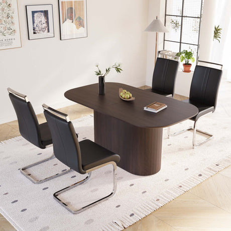 63 'medieval modern brown style MDF dining table and PU armless dining chair set 4. Assemble Desktop and Silver plated metal leg dining chair set, suitable for home&kitchen - sold by Home Elegance USA