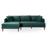 Blake L-Shaped Dark Green Velvet Sectional Sofa Left Facing Comfortable Upholstery