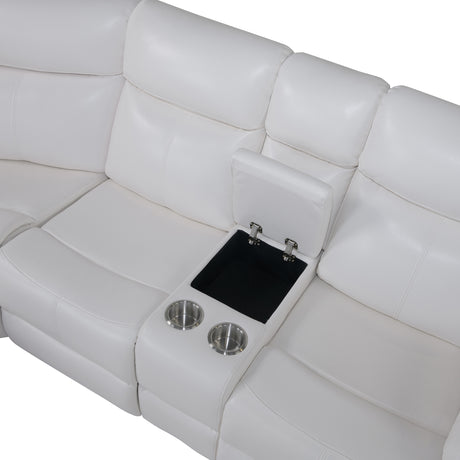 Modern Blanche White Right Arm Facing Sectional Sofa with Recline and Storage in Faux Leather - sold by Home Elegance USA