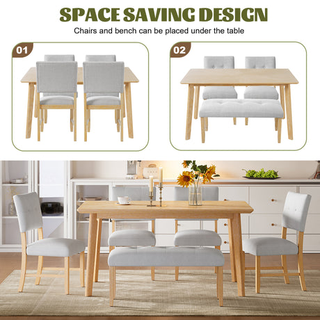 6PCs Dining Room Table Set, Rustic Farmhouse Dining Room Rectangular Table with 4 Upholstered Chairs and Bench, Solid Wood Kitchen Dining Table Set for 6 Persons - sold by Home Elegance USA