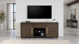 Transitional Style 1pc TV Console Gold Handles And Knob Recessed Panels Dark Walnut Finish