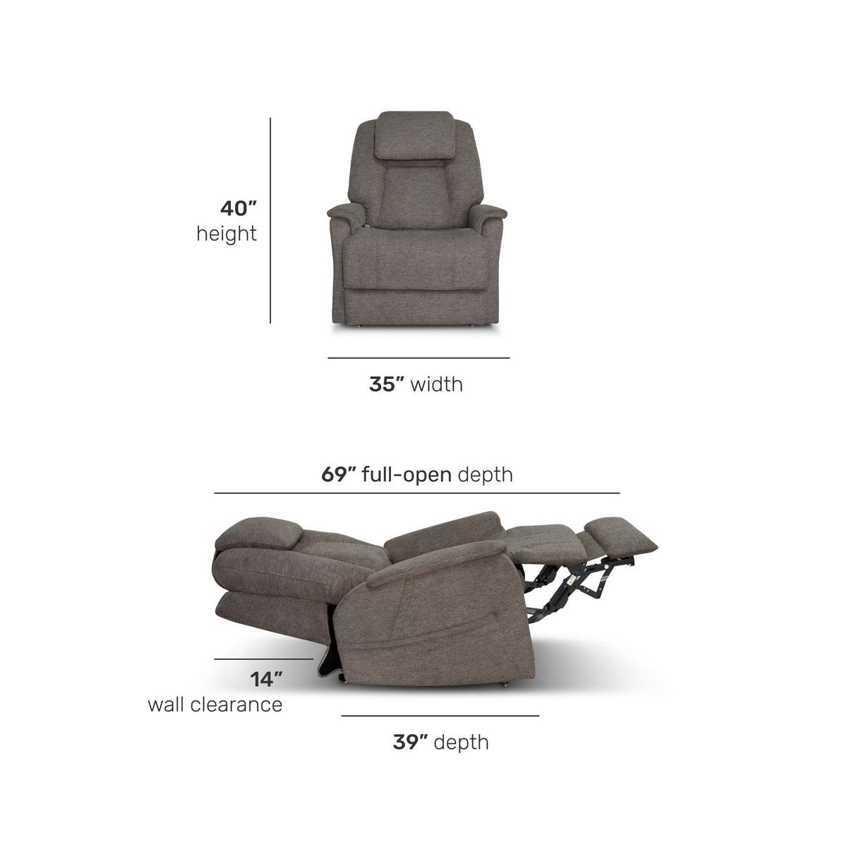 Zecliner Model 3+ Petite Power Lift Recliner With Power Headrest, Lumbar, Heat & Massage - Umber Gray | Flexsteel