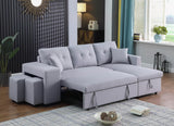 Dennis Light Gray Linen Fabric Reversible Sleeper Sectional with Storage Chaise and 2 Stools | Home Elegance USA