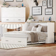 Queen Size Farmhouse Murphy Cabinet Bed with Charging Station, Foldable Platform Bed with Large Storage Drawer for Guest-Room, Small Bedroom, White(Old SKU: N733S237837W)