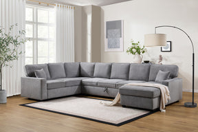 Samira 137'W Gray Chenille Sectional Sofa with Right-Facing Chaise, Underseat Storage, Throw Pillows - sold by Home Elegance USA