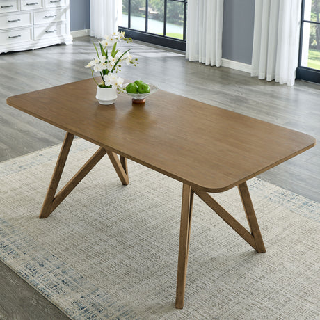Darla 5Pc 70'W Rectangular Walnut Oak Geometric Cross Base Dining Set - sold by Home Elegance USA