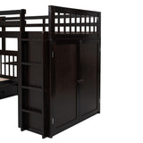 Twin-Twin over Full L-Shaped Bunk Bed With 3 Drawers, Portable Desk and Wardrobe, Espresso(OLD SKU:LT100542AAP) - sold by Home Elegance USA