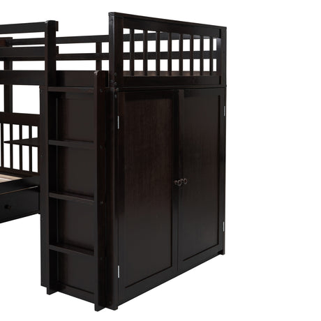 Twin-Twin over Full L-Shaped Bunk Bed With 3 Drawers, Portable Desk and Wardrobe, Espresso(OLD SKU:LT100542AAP) - sold by Home Elegance USA