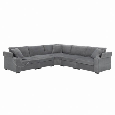 106' Convertible L Shaped Sectional Sofa,Corduroy Corner Couch with Armrest Storage,Cup Holders,USB Charger,Irregular Corner,Oversized Comfy Modular Sofa for Living Room,Apartment,2 Colors - sold by Home Elegance USA