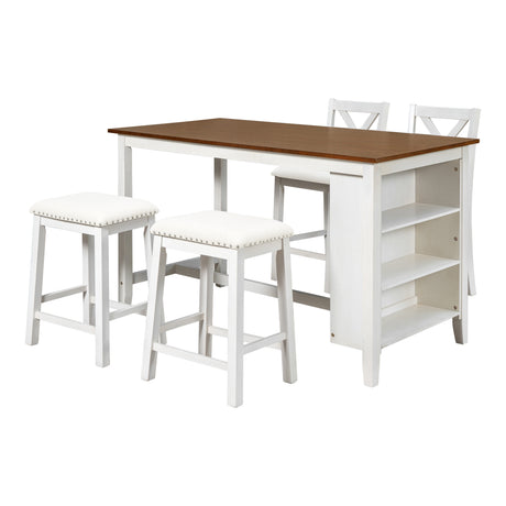 TOPMAX Rustic Farmhouse Dining Room Wooden Bar Table Set with Stools and Chairs, White, Rubberwood and MDF - sold by Home Elegance USA