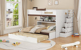 Full Over Full Bunk Bed with Twin Size Trundle and Staircase, Shelves, LED,White - sold by Home Elegance USA